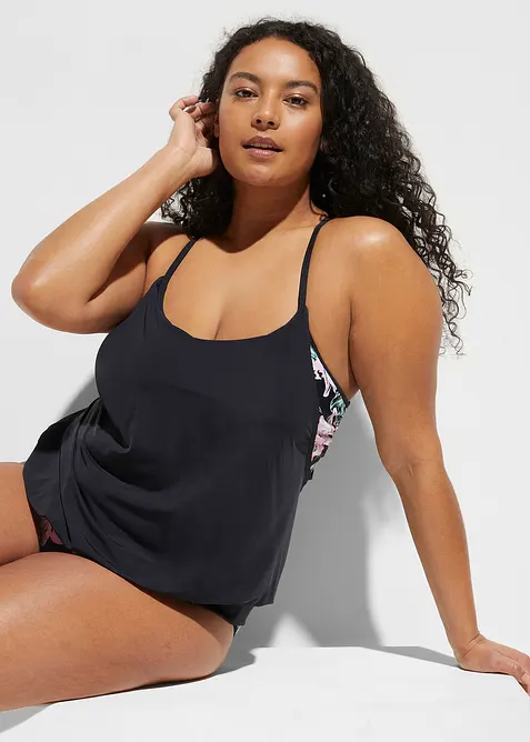Oversize-Tankini (2-tlg. Set) im Lagenlook in schwarz von vorne (Totalaufnahme) - bonprix