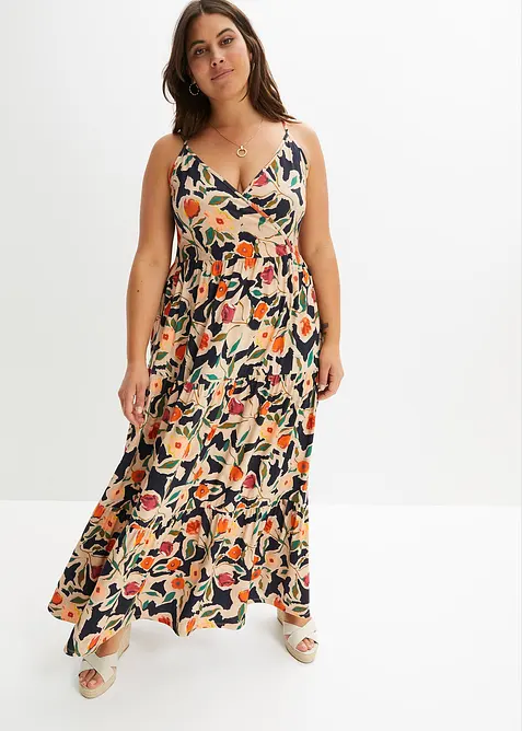 Maxikleid aus softem Viskose-Mix in schwarz von vorne (Totalaufnahme) - bonprix