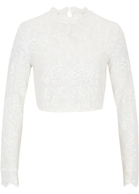 Spitze-Dirndlbluse, langarm in weiß von vorne - bonprix