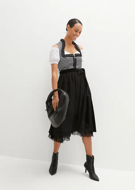 Dirndl mit Samtrock (2-tlg.Set) in schwarz im Look von vorne (Totalaufnahme) - bonprix