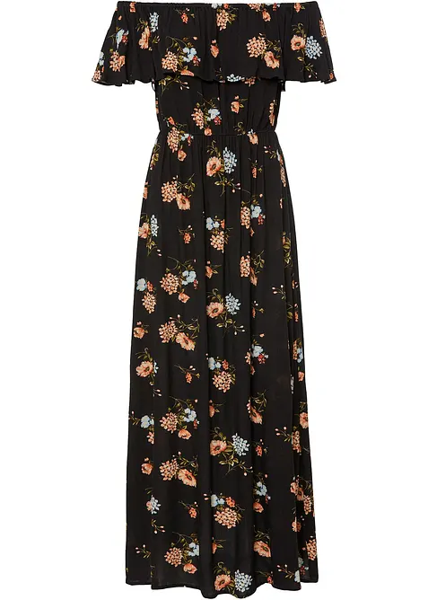 Carmen-Kleid aus fließender Viskose in schwarz von vorne - bonprix