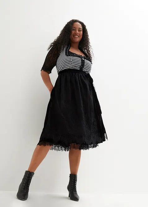 Dirndl mit Samtrock (2-tlg.Set) in schwarz von vorne (Totalaufnahme) - bonprix