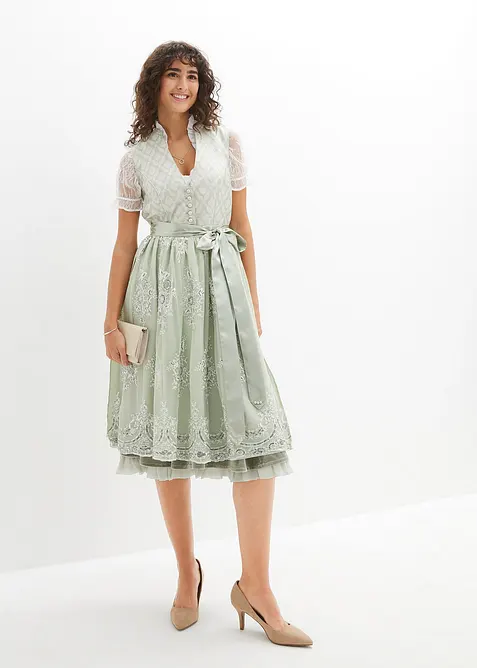 Dirndl mit Jacquard und Stickerei (2-tlg.Set) in grün im Look von vorne (Totalaufnahme) - bonprix