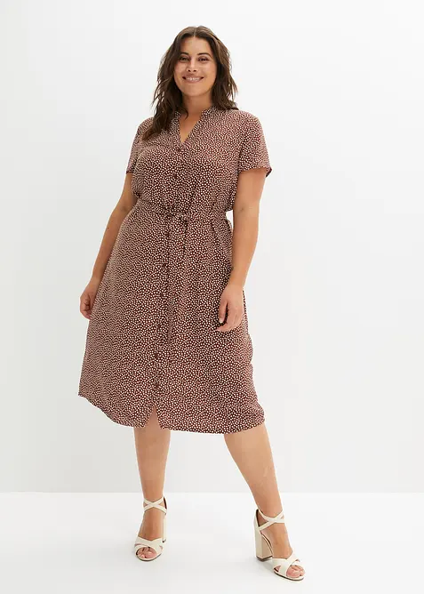 Blusenkleid mit Pünktchen in braun von vorne (Totalaufnahme) - bonprix