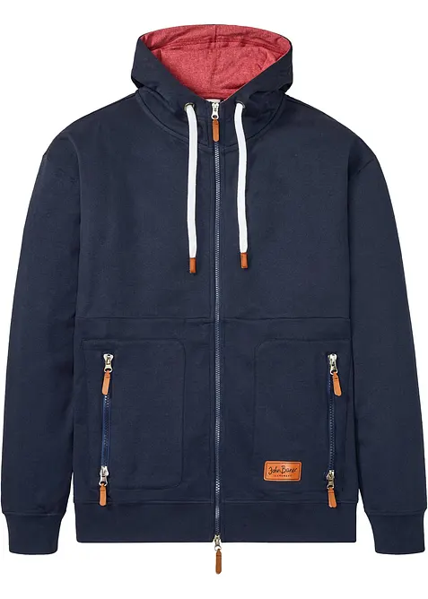 Kapuzen-Sweatjacke aus weichem Baumwoll-Mix, Loose Fit in blau von vorne - bonprix