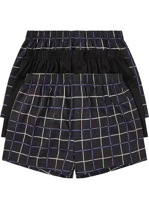 Lockere Jersey Boxershorts aus Baumwolle (3er Pack) in schwarz von vorne - bonprix