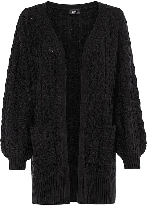 Longstrickjacke mit Ballonärmeln in schwarz von vorne - bonprix