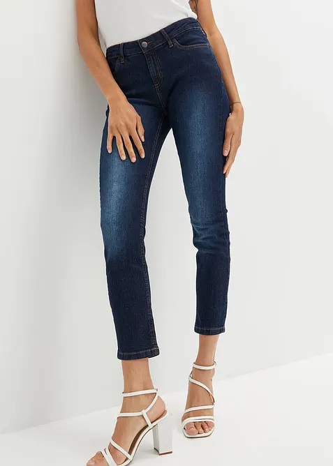 Slim Fit Jeans Mid Waist, cropped in blau von vorne - bonprix