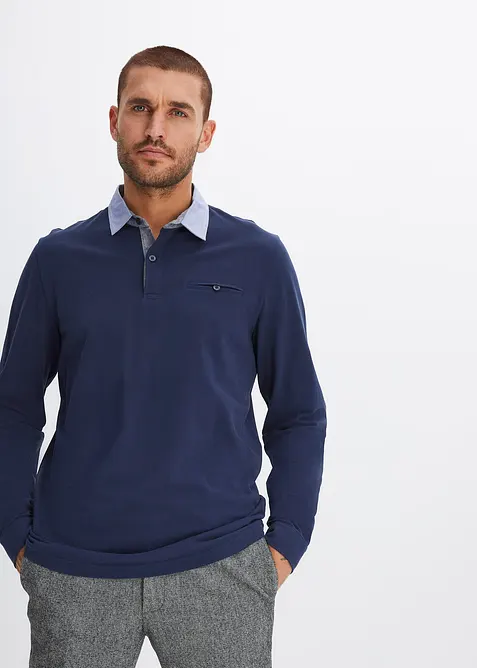 Poloshirt aus robustem Piqué in blau von vorne (im Anschnitt) - bonprix