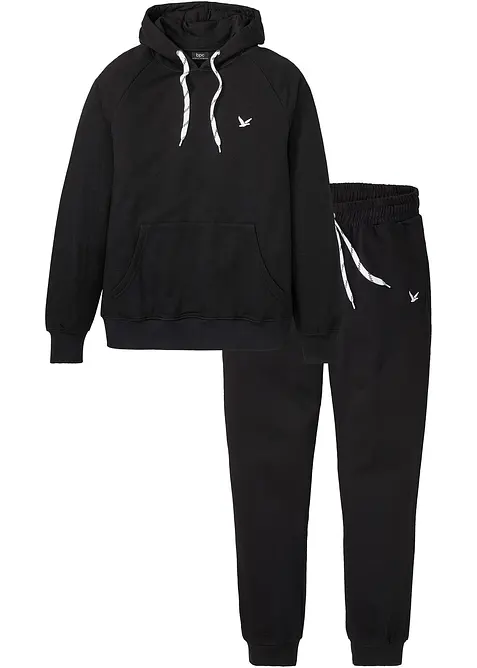Jogginganzug (2-tlg. Set) aus reiner Baumwolle in schwarz von vorne - bonprix