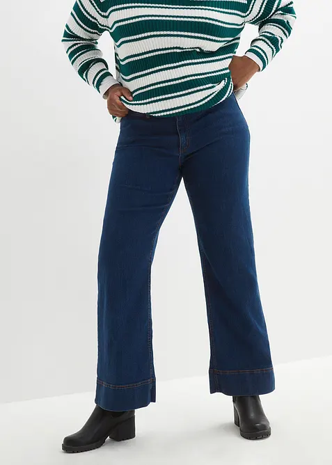 Wide- Leg Jeans Mid Waist, Komfort-Stretch in blau von vorne - bonprix
