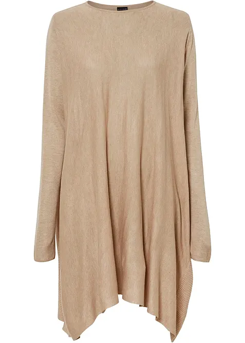 Long-Pullover aus Viskose-Mix in beige von vorne - bonprix