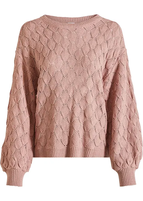 Ajour-Pullover in rosa von vorne - bonprix
