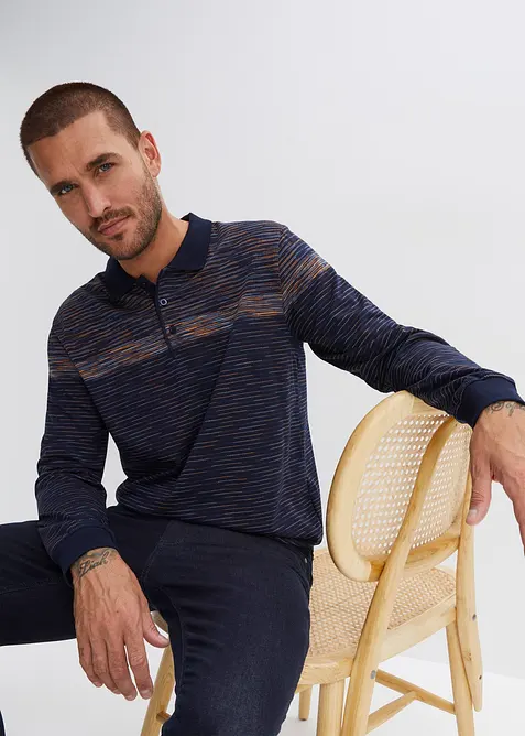 Polo-Langarmshirt in blau von vorne (im Anschnitt) - bonprix