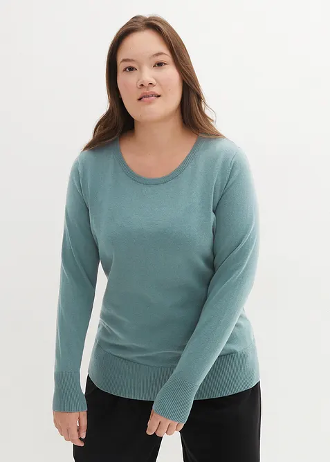 Basic Pullover mit recycelter Baumwolle in grün von vorne (im Anschnitt) - bonprix