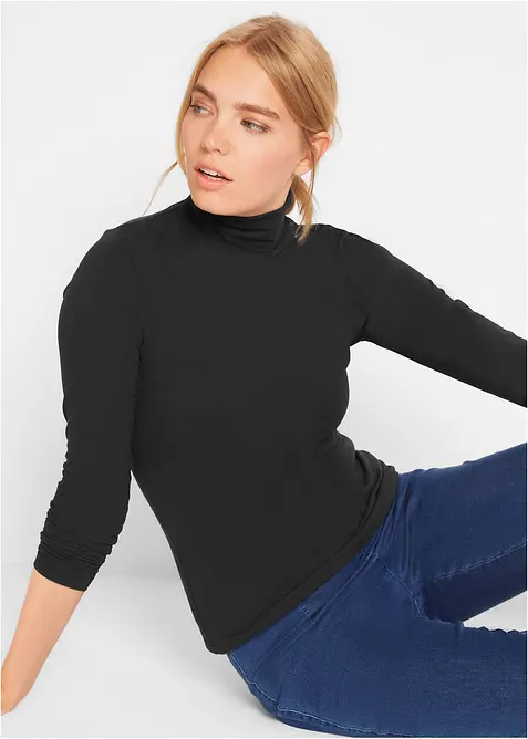 Langarmshirt mit reiner Bio-Baumwolle in schwarz von vorne (im Anschnitt) - bonprix