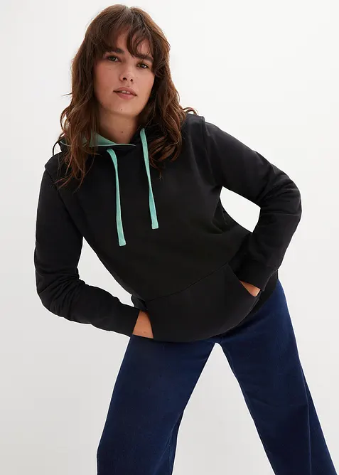 Hoodie aus reiner Bio-Baumwolle in schwarz von vorne (im Anschnitt) - bonprix