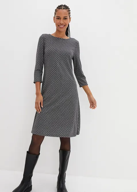 Punto di Roma-Kleid mit Jaquardmuster aus Viskose-Mix in schwarz von vorne (Totalaufnahme) - bonprix