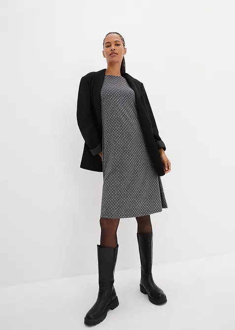 Punto di Roma-Kleid mit Jaquardmuster aus Viskose-Mix in schwarz im Look von vorne (Totalaufnahme) - bonprix