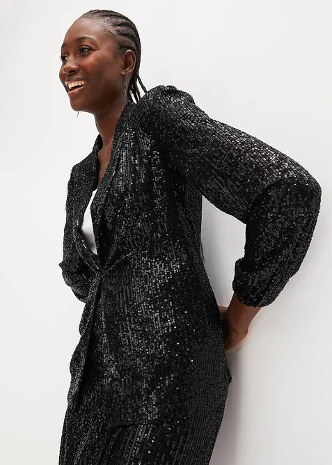 Paillettenblazer in schwarz von vorne (im Anschnitt) - bonprix