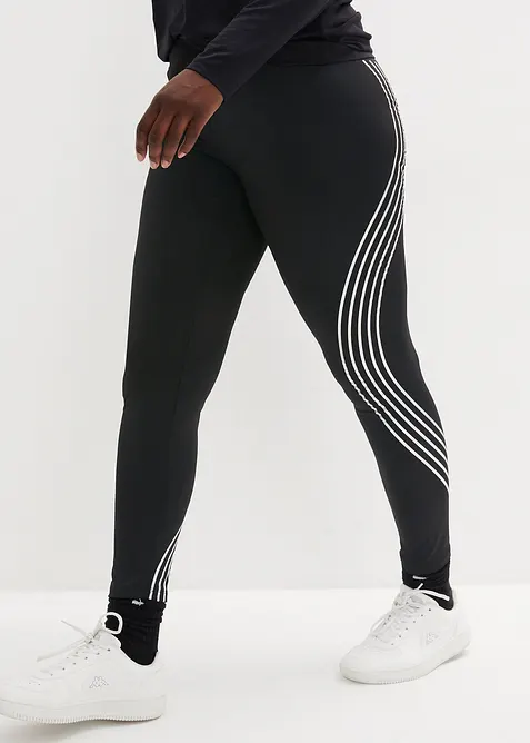 Thermo Sport-Leggings mit reflektierenden Details, knöchelfrei in schwarz von vorne - bonprix