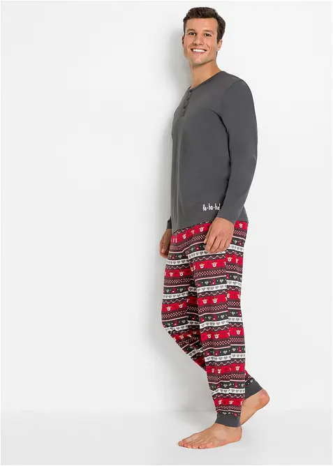 Pyjama aus reiner Baumwolle in grau von vorne (Totalaufnahme) - bonprix