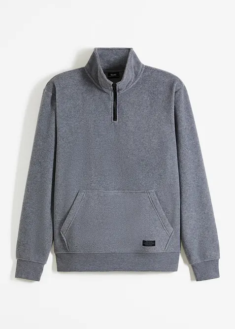 Troyer-Fleeceshirt in Regular Fit in grau von vorne - bonprix