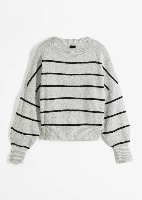 Gestreifter Pullover im Oversized-Fit in grau von vorne - bonprix
