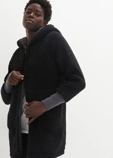 Teddy-Fleece-Jacke in schwarz von vorne (im Anschnitt) - bonprix