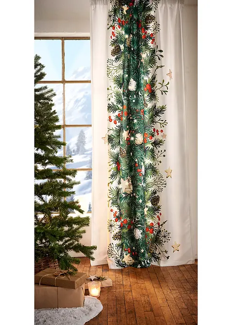 LED Vorhang mit weihnachtlichem Druck (1er Pack) in weiß - bonprix