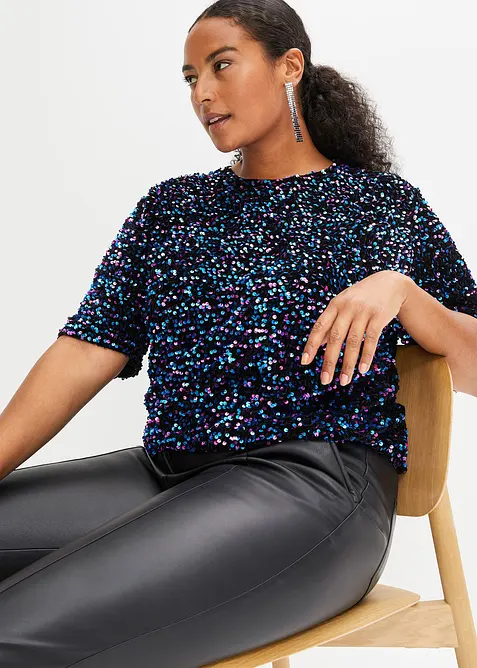 Pailletten-Shirt aus softem Samt in schwarz von vorne (im Anschnitt) - bonprix