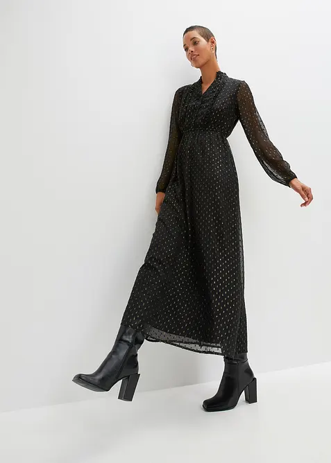 Maxikleid mit Glitzer in schwarz von vorne (Totalaufnahme) - bonprix