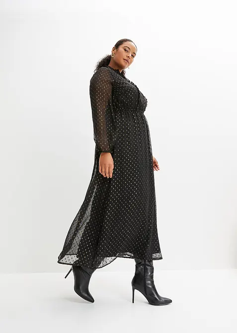 Maxikleid mit Glitzer in schwarz von vorne (Totalaufnahme) - bonprix