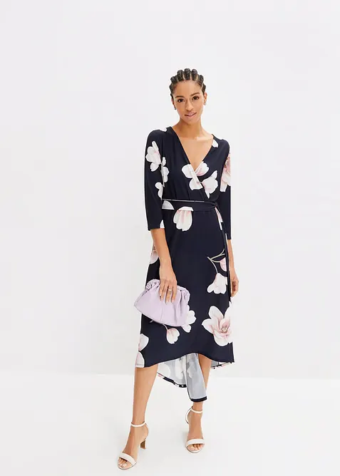 Vokuhila-Kleid aus Jersey mit Bindeband in blau im Look von vorne (Totalaufnahme) - bonprix