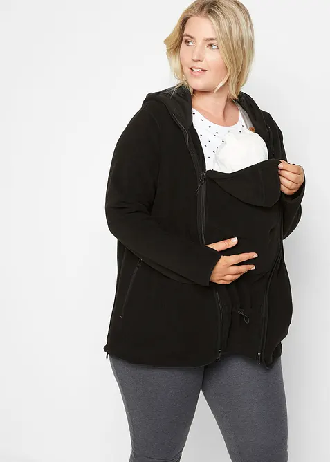 Kuschelige 3-in-1 Umstands-Fleecejacke und Tragejacke in schwarz von vorne (im Anschnitt) - bonprix