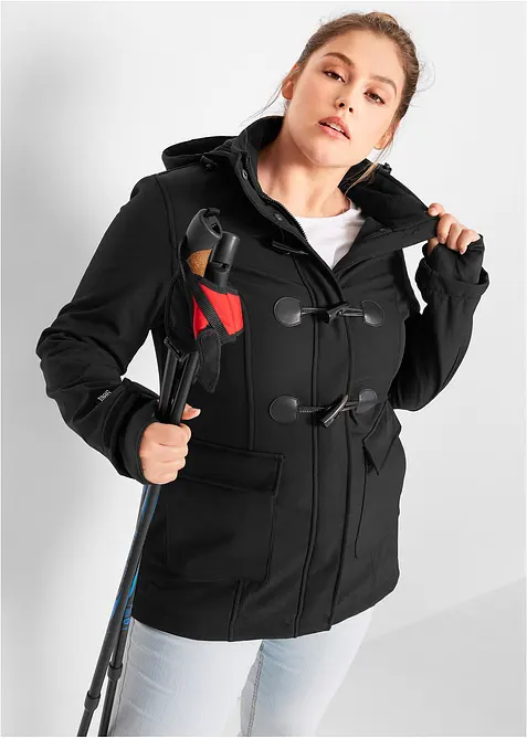 wasserabweisende Duffle-Jacke aus Softshell in schwarz von vorne (im Anschnitt) - bonprix
