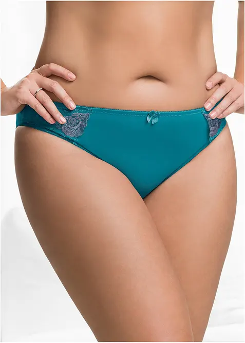 Slip mit Stickerei (2er Pack) in petrol von vorne - bonprix