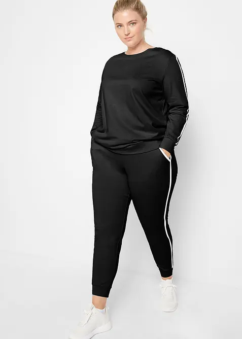 Jogginganzug aus reiner Baumwolle (2-tlg.Set) in schwarz von vorne (Totalaufnahme) - bonprix