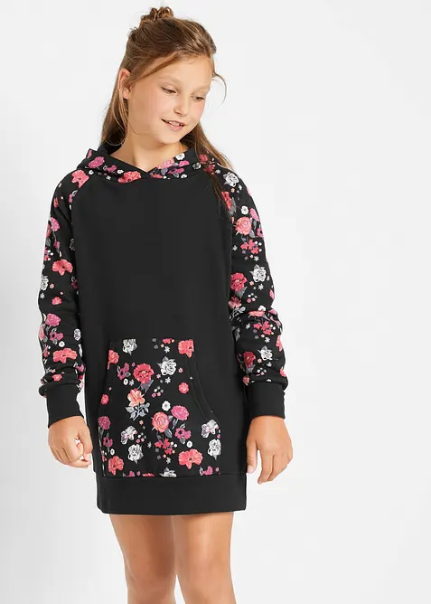 Sweatkleid aus reiner Baumwolle in schwarz von vorne (Totalaufnahme) - bonprix