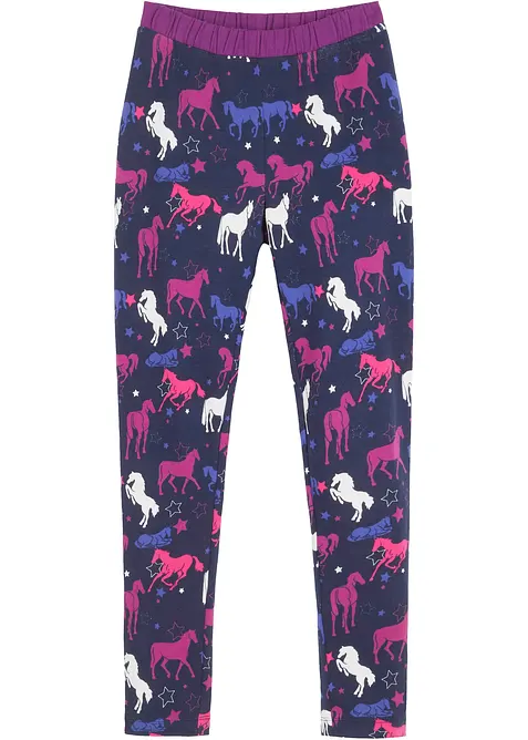 Thermo-Leggings mit Pferdemotiv in blau von vorne - bonprix