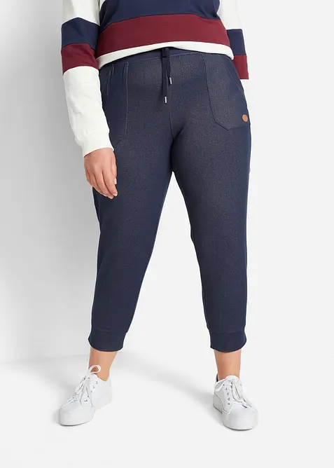 7/8-Sweathose in Jeansoptik in blau von vorne - bonprix