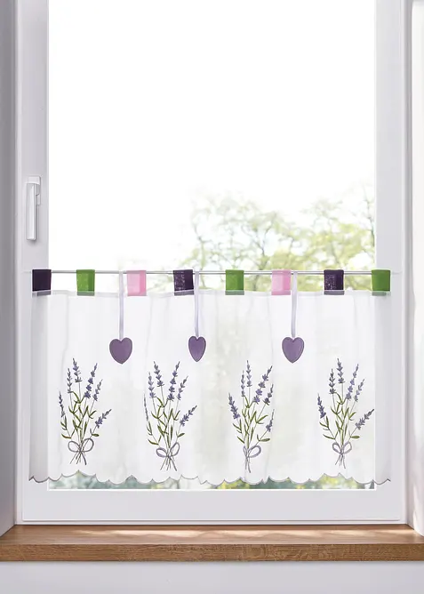 Scheibengardine mit Lavendel Stickerei in weiß - bonprix
