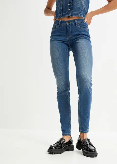 Skinny Jeans Mid Waist, Stretch in blau von vorne - bonprix
