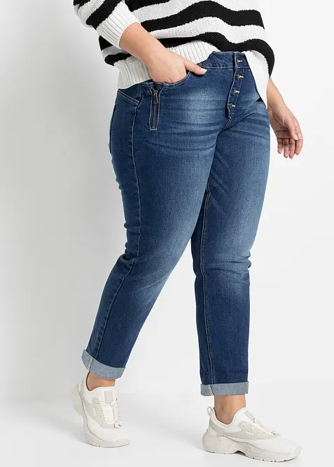 Boyfriend Jeans Mid Waist in blau von vorne - bonprix
