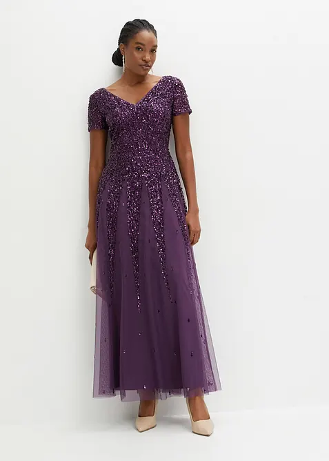 Kleid mit Pailletten in lila im Look von vorne (Totalaufnahme) - bonprix