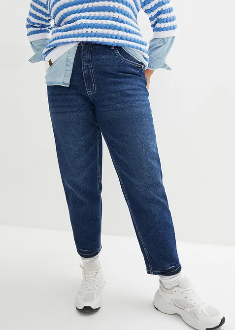 Mom Jeans High Waist, cropped in blau von vorne - bonprix