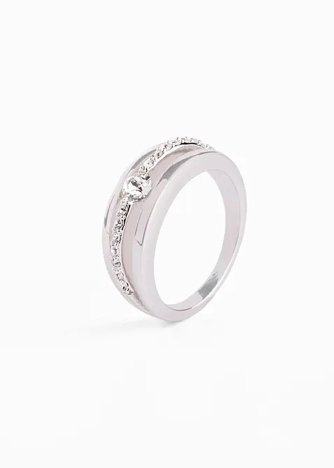 Ring veredelt mit Glaskristallen in silber von vorne - bonprix
