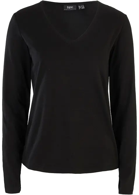 Langarmshirt mit reiner Bio-Baumwolle in schwarz von vorne - bonprix