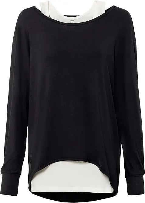Longshirt mit Top aus Viskose-Mix in schwarz von vorne - bonprix
