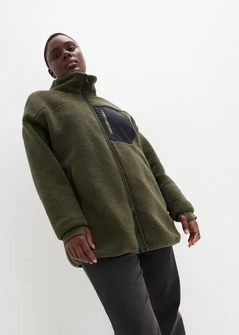 Teddy-Fleece-Jacke in grün von vorne (im Anschnitt) - bonprix